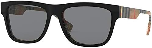 BURBERRY BE 4293 380687 Black On Vintage Check Plastic Square Sunglasses Grey Solid Color Lens