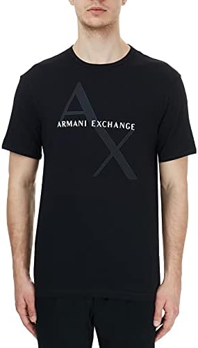 A|X ARMANI EXCHANGE mens Crew Neck Logo Tee T Shirt, Quilted Logo Black, Large US