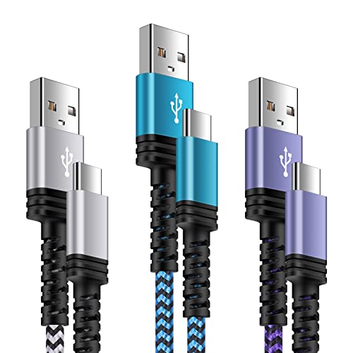 S23 USB Type C Cable Fast Charging Android Phone C Charger Cord [3 Pack,6ft] for Samsung Galaxy S23 Ultra/S23+/S22/S21/S20,Z Flip4/Fold 4,S24/S24 Ultra/A13/A73,Power Car Cable for Moto,Google Pixel 7a