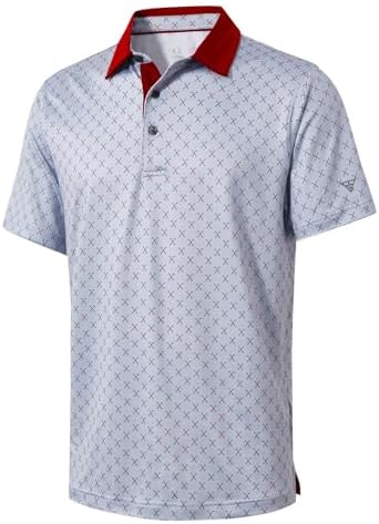 Men's Golf Polo Shirts Short Sleeve Striped Performance Moisture Wicking Dry Fit Golf Shirts for Men
