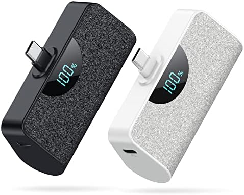 [2 Pack] Mini Portable Charger USB-C Power Bank 5200mAh,LCD Display 15W PD Fast Charging Battery Pack Backup Charger Compatible with iPhone 15/15 Plus/15 Pro/15 Pro Max Samsung,LG,Android Phones etc