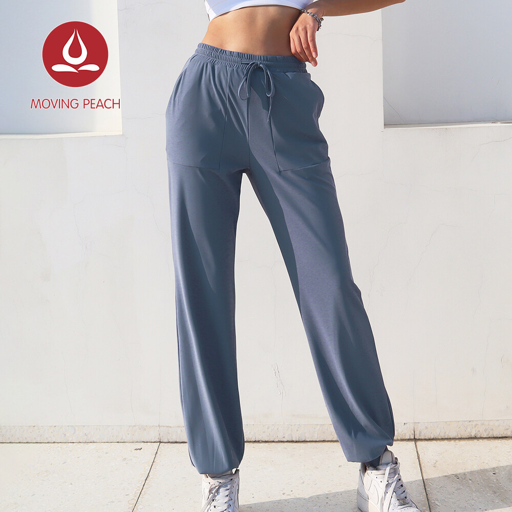 Moving Peach Women's Sports Pants Cool Feeling Mesh fabric Sweat-wicking Adjustable String Ankle Cuffs Pocket Quick Drying Jogging Yoga Fitness DLK